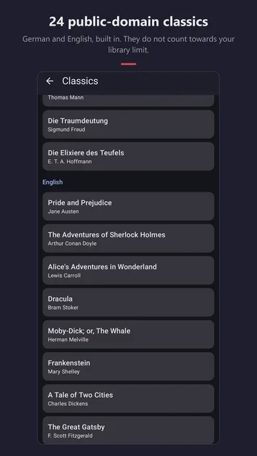 List of classics, including “Pride and Prejudice”, “Dracula”, “Moby-Dick”, “Frankenstein” and “The Great Gatsby”.